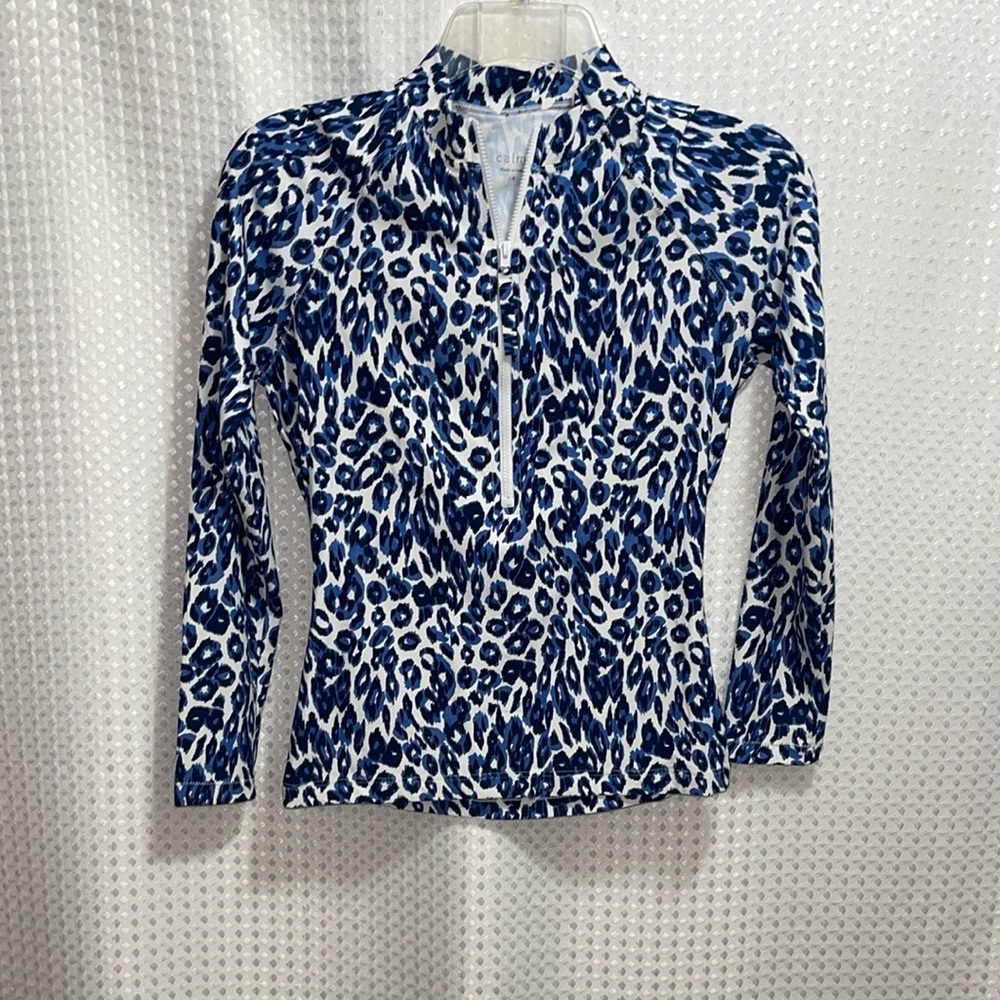 NWOT Calme Johnny Was SM Surf Shirt Blue Cheetah 112337 - Picture 2 of 5
